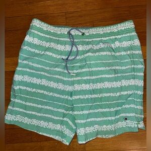 Tommy Hilfiger Men's Green Striped Board Shorts Swim Trunks Size L